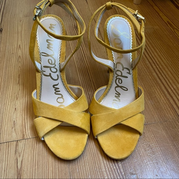 Sam Edelman yellow suede ankle strap stilettos SIZE 9 - Picture 2 of 9